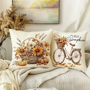 Autumn pumpkin and floral bicycle pillow cases set for Thanksgiving home decor