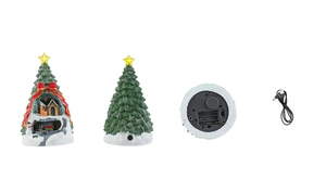 Détail du compartiment à piles et câble USB pour boîte à musique de Noël