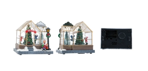 Detailed base view of Christmas greenhouse decor showing battery slot and speaker