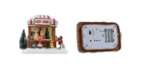 Detail view of colorful resin Christmas toy shop with dual-mode switch and battery base