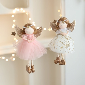 Christmas Angel Pendant Plush Fairy Doll Hanging Ornament With Tulle Mesh Skirt Glitter Wings For Festive Tree Decoration