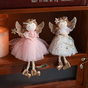 Christmas plush angel dolls with glitter wings and deer antlers for holiday tree decor