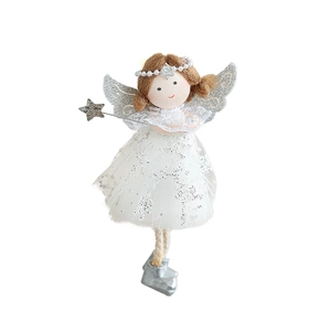 Plush Christmas angel doll ornament with silver star wings and reindeer antlers