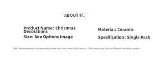 Detailed ceramic Christmas house dimensions and material specifications on white background