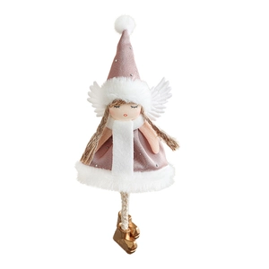 Pink and white Christmas plush angel girl pendant with reindeer antlers and golden boots