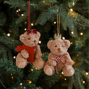 Cute teddy bear plush charms with festive Christmas scarves and sparkly sequin accessories