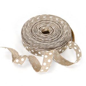 Faux linen Christmas ribbon with white polka dots for DIY gift wrapping and decor