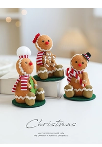 Detailed knit texture of Christmas gingerbread man doll set with holiday accessories