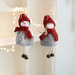 Christmas Hanging Ornament Plush Red Scarf Snowman Reindeer Gnome Doll Metal Bells Holiday Tree Decoration Nordic Style