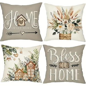 Decorative Cushion Covers Farmhouse Linen Printed Square Pillowcases Rustic Home Decor Living Room Sofa