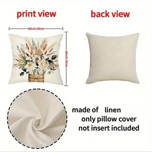 Grey rustic style linen pillow case with bohemian floral print 18x18 inches