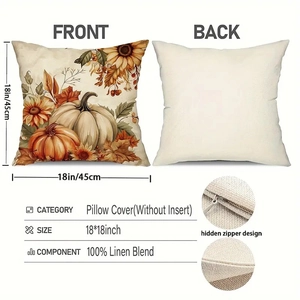 Fall pumpkin sunflower linen pillow cover 18x18 inch with hidden zipper design