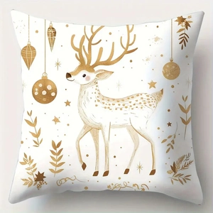 Christmas peach skin pillowcase with golden elk and festive tree print decoration
