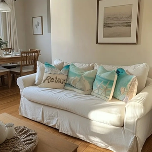 Set of 4 coastal theme throw pillow covers featuring sea shells and starfish prints