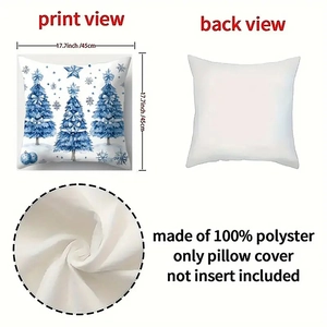 Christmas snowman plush pillowcase set with blue trees and snowflake pattern 45x45cm
