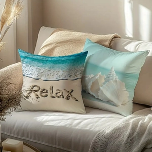 Set of 4 modern coastal ocean theme throw pillow covers with beach seashell and starfish prints