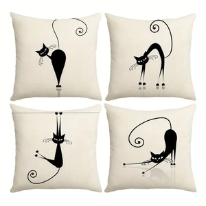Federe Per Cuscini Con Motivo Gatto Nero Lino Stile Boho Minimalista Fodere Decorative Per Divano Camera Da Letto Casa