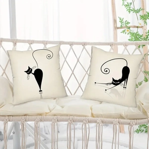Fodera per cuscino in lino con silhouette di gatto nero su una sedia a dondolo