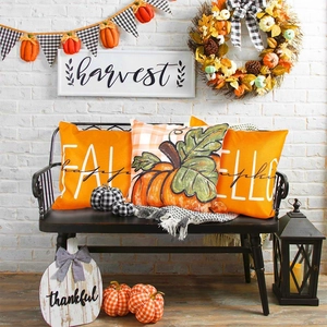 Ensemble de housses de coussin orange pour Thanksgiving avec motifs de citrouille et érable