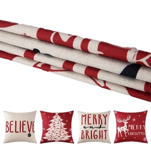Set of 4 Christmas tree and reindeer linen throw pillow covers for holiday home decor