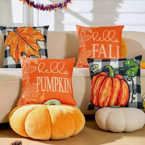 Housses de coussin d'automne motif citrouille et feuilles d'érable décor de maison