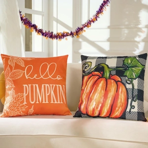 Lot de housses de coussin citrouille et feuilles d'érable pour décor d'automne