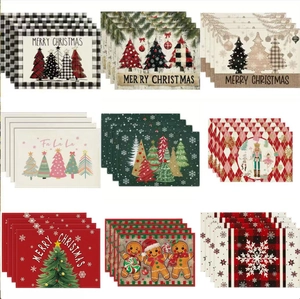Christmas Placemats Linen Heat Resistant Dining Table Decoration Holiday Nutcracker Reindeer Snowflake Festive Home Decor