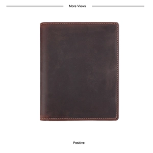 Vue avant d'un protège-passeport en cuir de vachette marron foncé avec coutures beiges