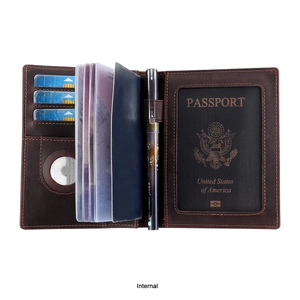 Détails du protège-passeport en cuir avec fentes pour cartes et support AirTag
