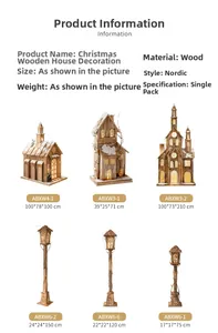 Tableau des tailles pour maisons de Noël en bois nordiques et lampadaires lumineux