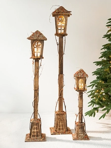 Décoration de Noël Vintage en Bois Lumineuse Maison de Neige LED Église Lampadaire Moulin à Vent Mise en Scène Fête Maison