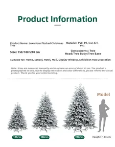 Tabella taglie con confronto altezze per alberi di Natale innevati di lusso da 150cm a 210cm
