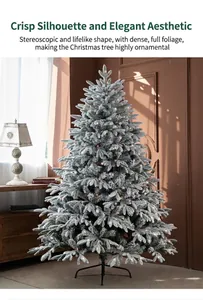 Detail of dense snowy Christmas tree branches with warm LED lights and 3D realistic pine needles