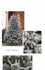 Detail of a thick flocked Christmas tree with realistic snow-covered branches and umbrella-fold