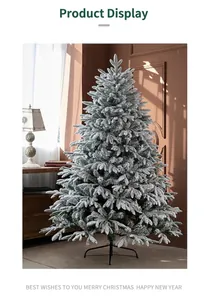 Close-up of realistic snow-flocked pine branches and sturdy black metal tree stand