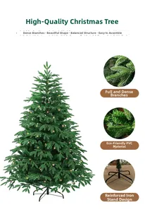 Detail of lush green PE mixed needles and sturdy iron base stand for Christmas tree