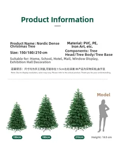 Size comparison chart for luxury PE mixed needle Christmas trees in 150cm to 210cm heights
