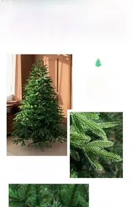 Close-up of realistic green PE mixed needles on a lush luxury Christmas tree with metal stand