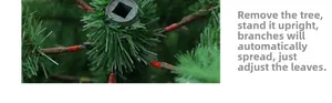 Detail of automatic unfolding branch mechanism on green artificial PE Christmas tree