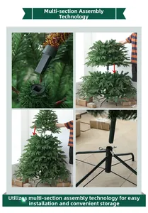 Detail view of the modular assembly of the luxury green Christmas tree and metal base