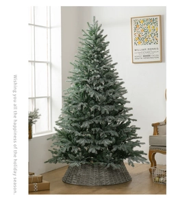 Lush pre-lit PE artificial Christmas tree with snow effect and woven basket base