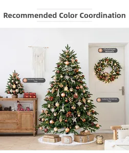 Luxuriöser 1,8m PE Weihnachtsbaum Set mit warmem Licht und Bronze Deko im Wohnzimmer