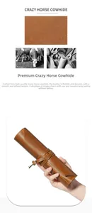 Macro view of vintage crazy horse leather texture on a roll-up tool organizer bag