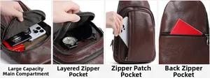 Détails du sac de poitrine en cuir marron avec compartiments multiples et grande capacité