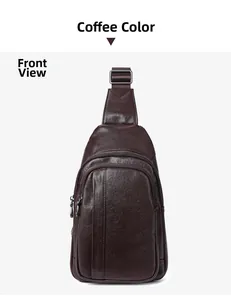 Vue avant d'un sac bandoulière en cuir marron café avec détails de double fermeture éclair