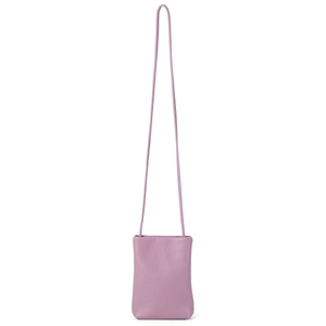 Lavender lychee pattern genuine leather crossbody phone bag with slim shoulder strap