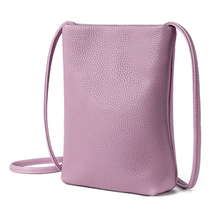Minimalist light purple genuine pebble leather crossbody phone bag for women