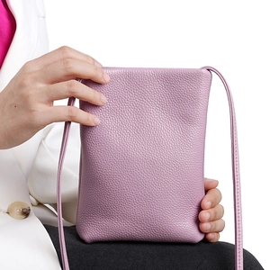 Minimalist lavender genuine leather phone crossbody bag with lychee texture
