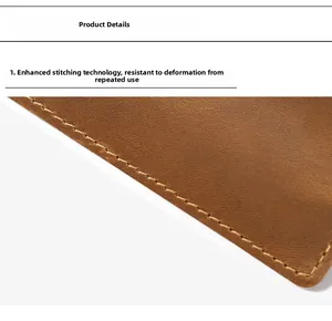 Close-up of durable reinforced stitching on vintage brown crazy horse leather pen case