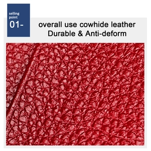 Detail of red cowhide leather showing durable lychee texture and anti-deform surface